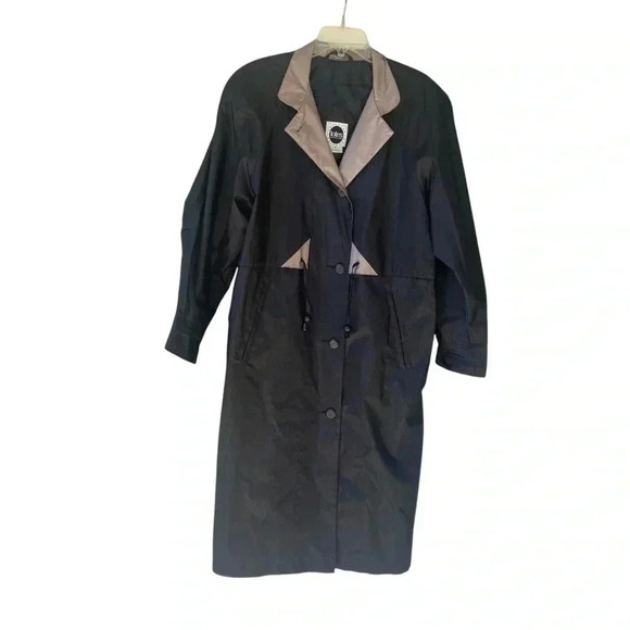 Totes Rainwear Women’s Trenchcoat Raincoat Size 8P Black Pewter Collar Classic - Picture 7 of 11